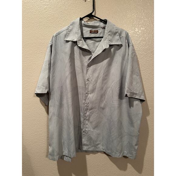 Cafe Luna Light Blue Grey Banana Leaf Hawaiian Playera Shirt Sz 2X - Picture 1 of 5